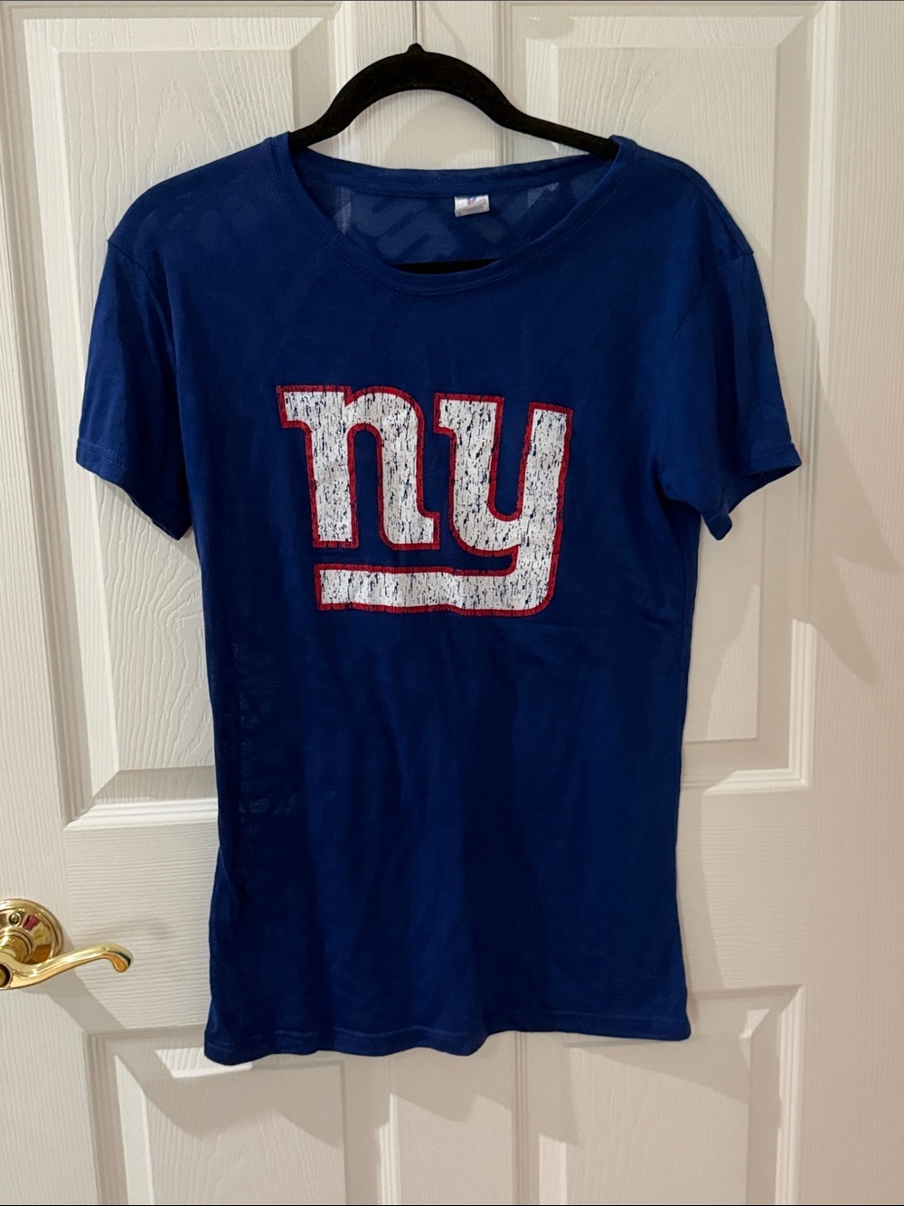 Blue NY GIANTS Graphic Tee with White & Red Logo NFL LARGE FITTED